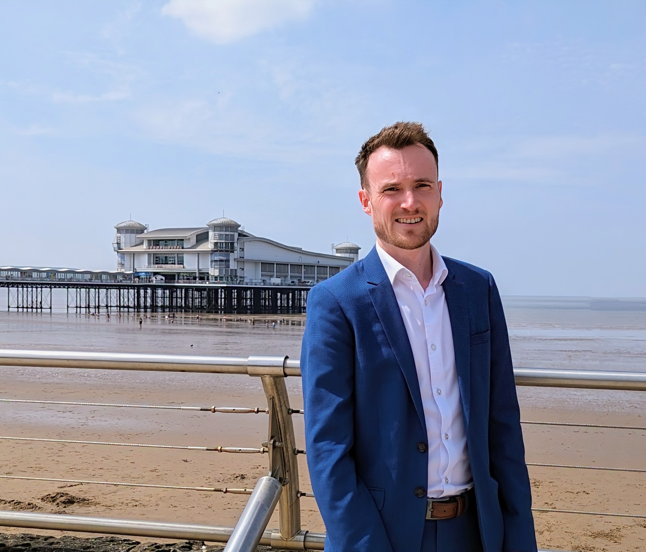 Cllr Ciaran Cronnelly in front of Grand Pier